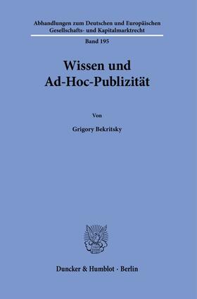 Bekritsky |  Wissen und Ad-Hoc-Publizität. | Buch |  Sack Fachmedien