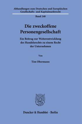 Obermann |  Die zweckoffene Personengesellschaft | Buch |  Sack Fachmedien
