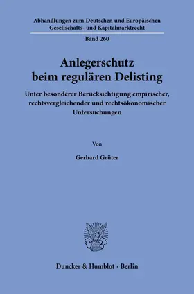 Grüter |  Anlegerschutz beim regulären Delisting | Buch |  Sack Fachmedien