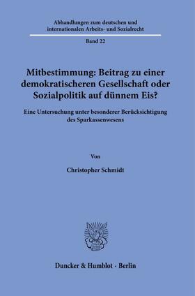 Schmidt |  Mitbestimmung: Mehr Demokratie oder Sozialpolitik auf dünnem Eis? | Buch |  Sack Fachmedien