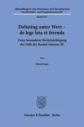 Sam |  Delisting unter Wert - de lege lata et ferenda | Buch |  Sack Fachmedien