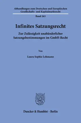 Lehmann |  Infinites Satzungsrecht | Buch |  Sack Fachmedien