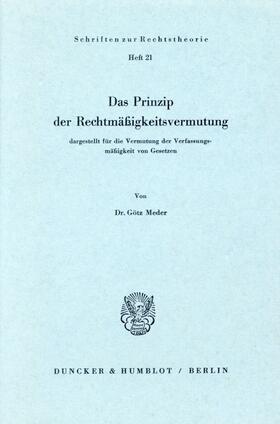 Meder |  Das Prinzip der Rechtsmäßigkeitsvermutung, | eBook | Sack Fachmedien