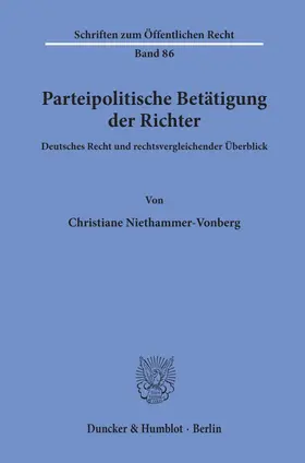 Niethammer-Vonberg |  Parteipolitische Betätigung der Richter. | eBook | Sack Fachmedien