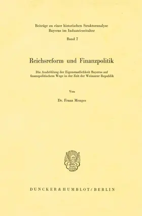 Menges |  Reichsreform und Finanzpolitik. | eBook | Sack Fachmedien