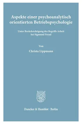 Lippmann |  Aspekte einer psychoanalytisch orientierten Betriebspsychologie | eBook | Sack Fachmedien