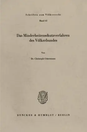 Gütermann | Das Minderheitenschutzverfahren des Völkerbundes. | E-Book | sack.de