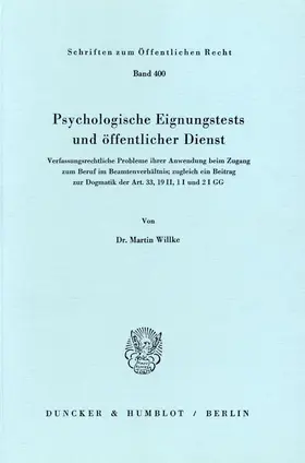 Willke |  Psychologische Eignungstests und öffentlicher Dienst. | eBook | Sack Fachmedien