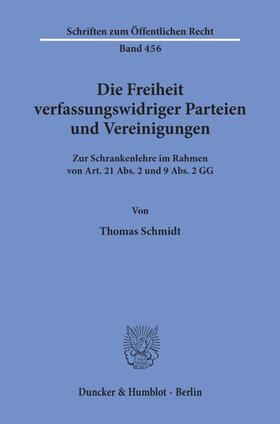 Schmidt |  Die Freiheit verfassungswidriger Parteien und Vereinigungen. | eBook | Sack Fachmedien