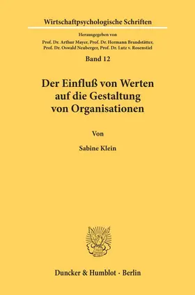 Klein |  Der Einfluß von Werten auf die Gestaltung von Organisationen. | eBook | Sack Fachmedien