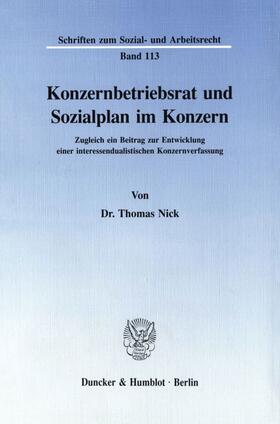 Nick |  Konzernbetriebsrat und Sozialplan im Konzern. | eBook | Sack Fachmedien