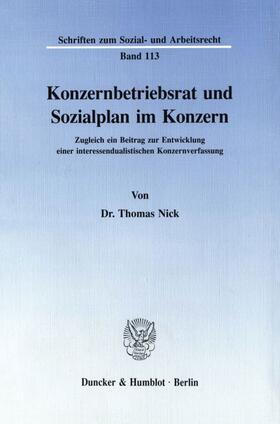 Nick | Konzernbetriebsrat und Sozialplan im Konzern. | E-Book | sack.de