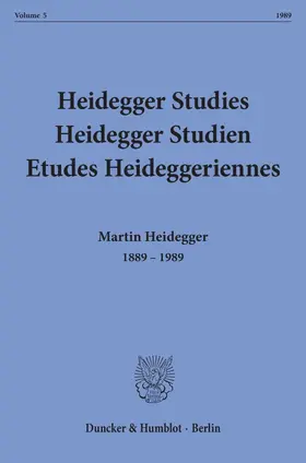 Emad / Fédier / Herrmann |  Heidegger Studies - Heidegger Studien - Etudes Heideggeriennes. | eBook | Sack Fachmedien