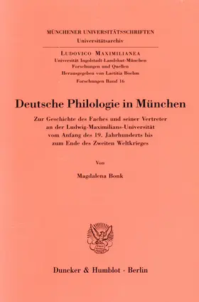 Bonk |  Deutsche Philologie in München. | eBook | Sack Fachmedien