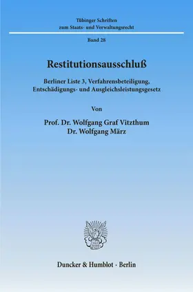 Vitzthum / März |  Restitutionsausschluß. | eBook | Sack Fachmedien