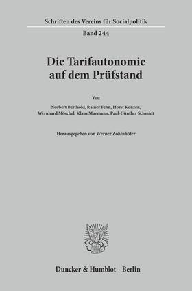 Zohlnhöfer | Die Tarifautonomie auf dem Prüfstand. | E-Book | sack.de