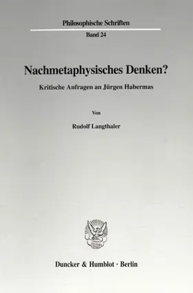 Langthaler |  Nachmetaphysisches Denken? | eBook | Sack Fachmedien