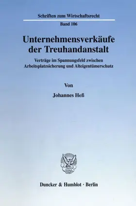 Heß | Unternehmensverkäufe der Treuhandanstalt. | E-Book | sack.de