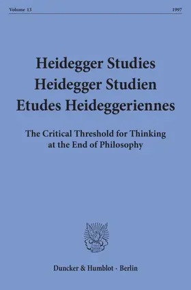 Emad / Herrmann / Maly |  Heidegger Studies - Heidegger Studien - Etudes Heideggeriennes. | eBook | Sack Fachmedien