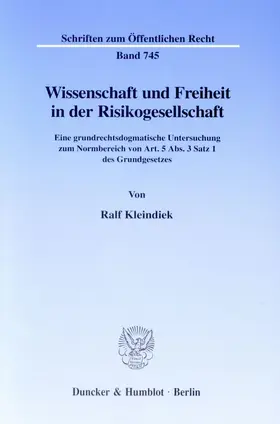 Kleindiek |  Wissenschaft und Freiheit in der Risikogesellschaft. | eBook | Sack Fachmedien