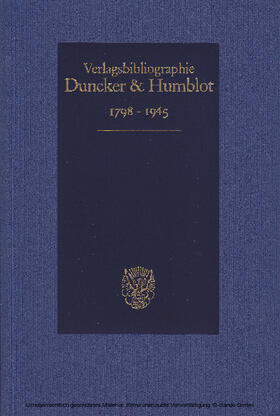Simon |  Duncker & Humblot Verlagsbibliographie 1798–1945. | eBook | Sack Fachmedien