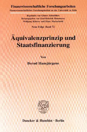 Hansjürgens |  Äquivalenzprinzip und Staatsfinanzierung | eBook | Sack Fachmedien