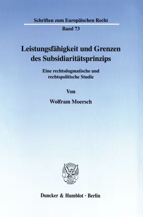 Moersch |  Leistungsfähigkeit und Grenzen des Subsidiaritätsprinzips. | eBook | Sack Fachmedien