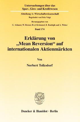 Tolksdorf |  Erklärung von "Mean Reversion" auf internationalen Aktienmärkten. | eBook | Sack Fachmedien