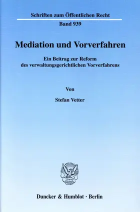 Vetter |  Mediation und Vorverfahren. | eBook | Sack Fachmedien