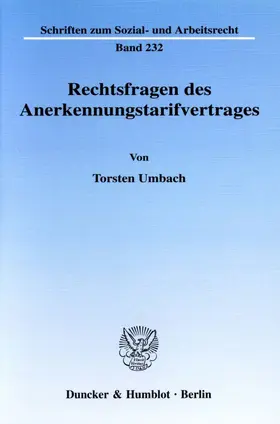 Umbach |  Rechtsfragen des Anerkennungstarifvertrages. | eBook | Sack Fachmedien