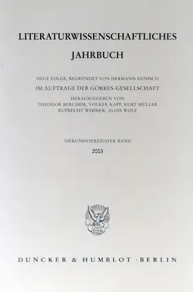 Berchem / Wolf / Kapp |  Literaturwissenschaftliches Jahrbuch | eBook | Sack Fachmedien