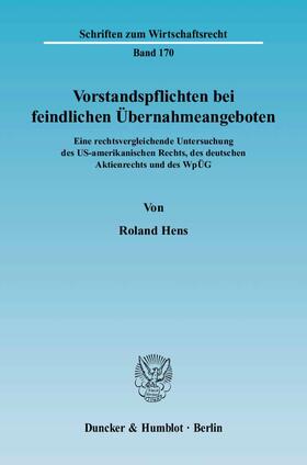 Hens | Vorstandspflichten bei feindlichen Übernahmeangeboten | E-Book | sack.de