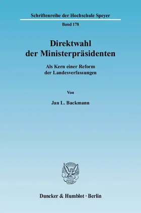 Backmann | Direktwahl der Ministerpräsidenten | E-Book | sack.de