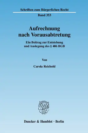 Reichold |  Aufrechnung nach Vorausabtretung | eBook | Sack Fachmedien