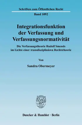 Obermeyer |  Integrationsfunktion der Verfassung und Verfassungsnormativität | eBook | Sack Fachmedien