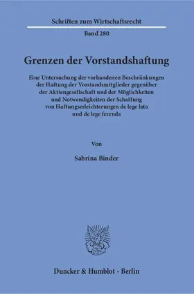 Binder | Grenzen der Vorstandshaftung | E-Book | sack.de