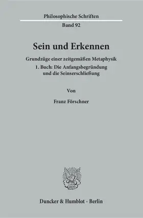 Förschner |  Sein und Erkennen | eBook | Sack Fachmedien