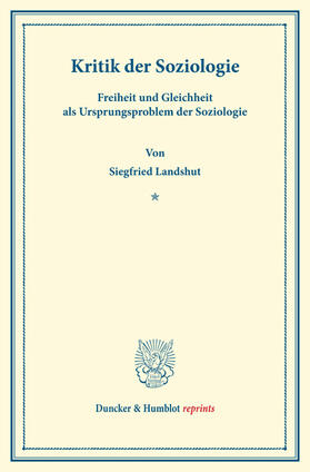 Landshut |  Kritik der Soziologie | eBook | Sack Fachmedien