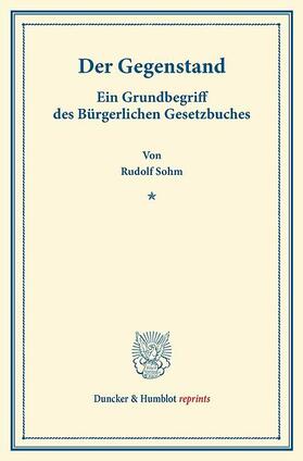 Sohm |  Der Gegenstand. | eBook | Sack Fachmedien