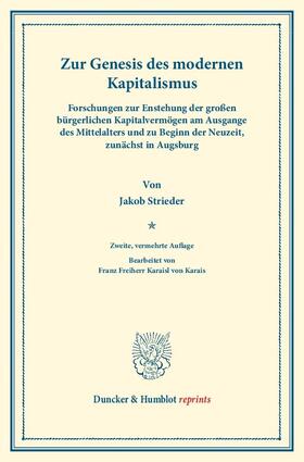 Strieder |  Zur Genesis des modernen Kapitalismus. | eBook | Sack Fachmedien