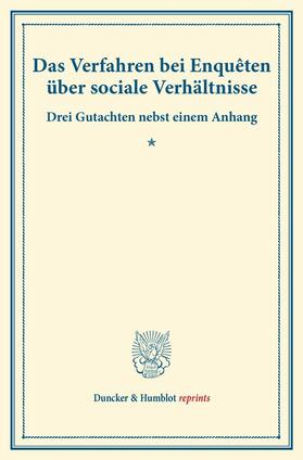 Das Verfahren bei Enquêten über sociale Verhältnisse. | E-Book | sack.de