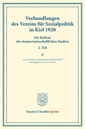 Verhandlungen des Vereins für Sozialpolitik in Kiel 1920. | E-Book | sack.de