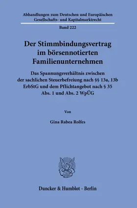 Rolfes |  Der Stimmbindungsvertrag im börsennotierten Familienunternehmen. | eBook | Sack Fachmedien