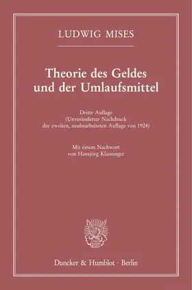 Mises |  Theorie des Geldes und der Umlaufsmittel. | eBook | Sack Fachmedien