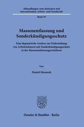 Mazurek |  Massenentlassung und Sonderkündigungsschutz. | eBook | Sack Fachmedien