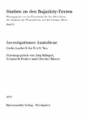 Klinger / Rieken / Rüster |  Investigationes Anatolicae | Buch |  Sack Fachmedien