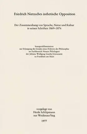 Schlüpmann |  Friedrich Nietzsches ästhetische Opposition | eBook | Sack Fachmedien