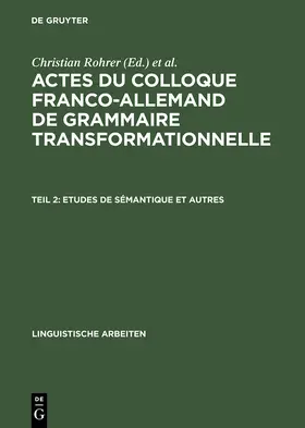 Ruwet / Rohrer |  Etudes de sémantique et autres | Buch |  Sack Fachmedien