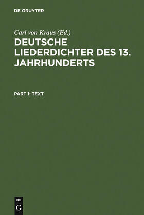 von Kraus |  Deutsche Liederdichter des 13. Jahrhunderts | Buch |  Sack Fachmedien