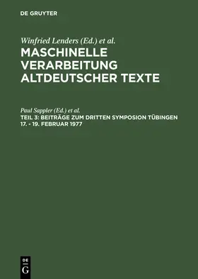 Straßner / Sappler |  Beiträge zum dritten Symposion Tübingen 17. - 19. Februar 1977 | Buch |  Sack Fachmedien